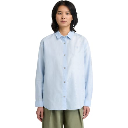 Timberland Linen Blend Long-sleeve Shirt Medium Blue Größe: L | Longsleeves Outlet | Damen | Blau