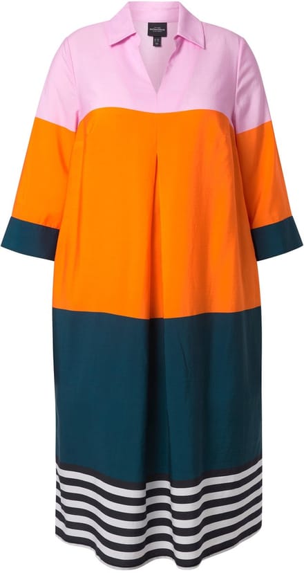 Ulla Popken - Dames - Midi-jurk lyocell colorblocking overhemdkraag 3/4-mouwen - Diepgroen - Maat 58+