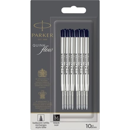 Parker QUINKflow Ballpoint Pen Inkt Refills | Gemiddeld Tip | Zwart | 10 Count
