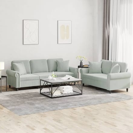 vidaXL - 2-delige - Loungeset - met - kussens - fluweel - lichtgrijs