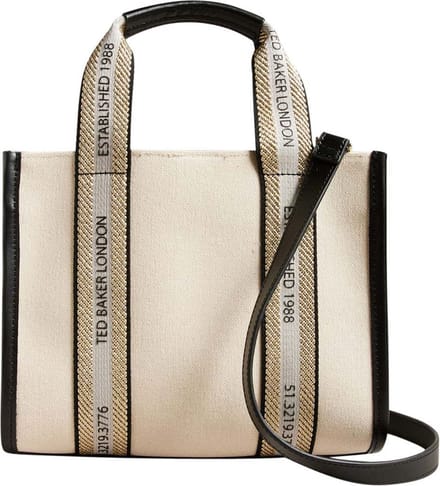 Ted Baker Schoudertas Handtas Georjea Branded Webbing Canvas Small Tote Ecru Crème