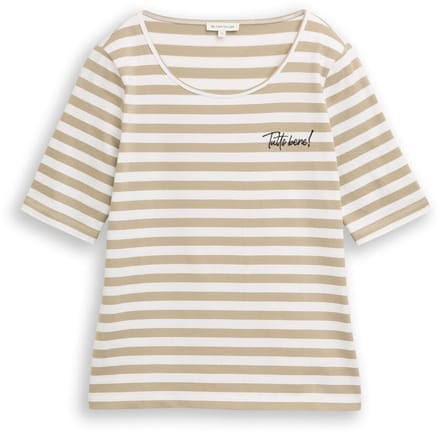 Tom Tailor - T-shirt met borduursel - Maat XL - olive white stripe
