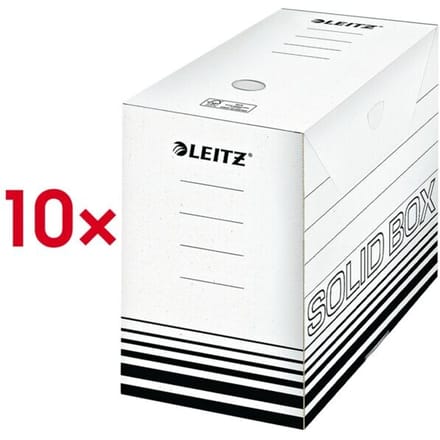 LEITZ Archiv-Schachtel Solid, weiß/schwarz (B)150 mm 100% geriffelter Recyclingkarton, doppelter Boden & Wände, - 10 Stück (6129-00-01)