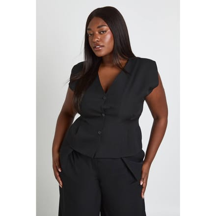 boohoo Dames Plus Mouwloos Gilet Met Getailleerde Taille | Black | Maat: 16