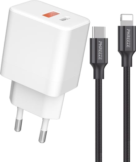 35w usb C Snellader geschikt voor iPhone + Lightning kabel 1m - Oplader geschikt voor iPhone - Dubbele usb C stekker - Oplaadstekker geschikt voor Apple iPhone