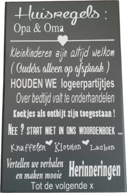Tekstbord - spreukenbord huis - regels bij opa en oma
