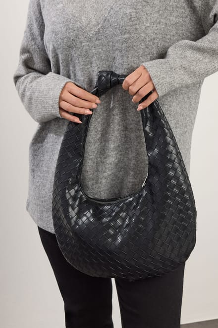 Yours Zwarte Geweven Schoudertas Met Knoopdetailsize One Size