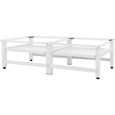 ML-Design dubbel wasmachine onderstel dubbele voetstuk wit staal 124x55 cm 2 uitschuifbare planken max 2x150 kg extra opslagruimte verstelbare poten piedestal stabiel praktisch geschikt voor wasmachine droger koelkast apparaten