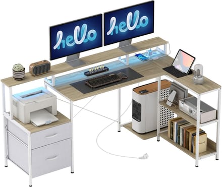 HOMCOM L-vormig computerbureau - Spaanplaat, Metaal - 172 x 100 x 89 cm - Wit