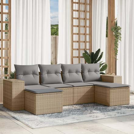vidaXL - 6-delige - Loungeset - met - kussens - poly - rattan - beige