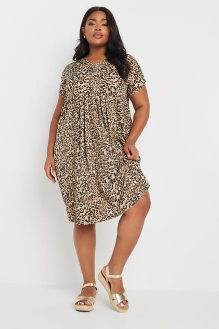 Yours Midi Jurk Met Luipaardprint En Plooidetail In Beige Size 50-52