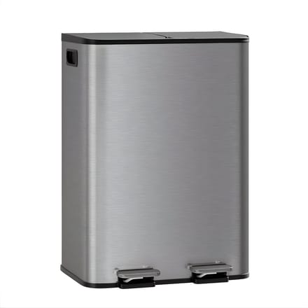 Afvalscheidingsbak - RVS Pedaalemmer met Dun Deksel, 2 Binnenemmers - Gray 2 x 30