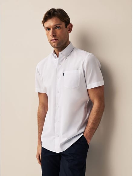 Next - Heren - Slim Fit - Gemakkelijk te strijken Oxford overhemd met korte mouwen en knopen - Wit