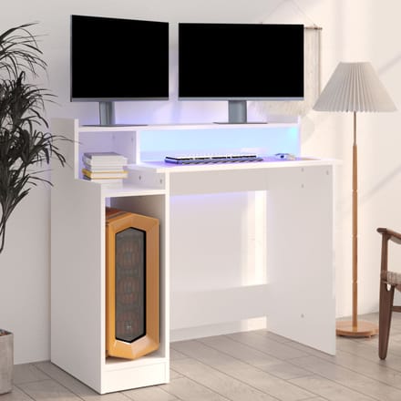 vidaXL - Bureau - met - LED-verlichting - 97x45x90 - cm - bewerkt - hout - wit