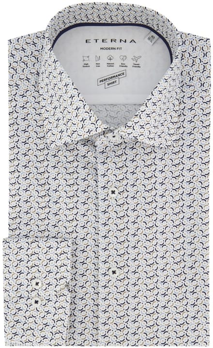 Overhemd Eterna modern fit stretch blauw geprint