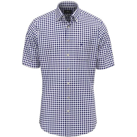 Fynch-Hatton Overhemd Seersucker Check Short Sleeve Navy / male