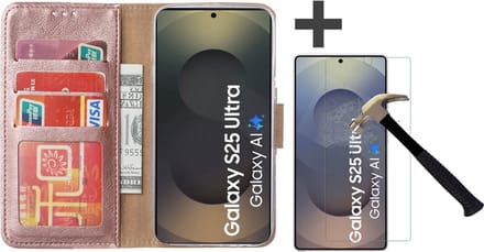 Hoesje met Screenprotector Geschikt voor Samsung Galaxy S25 Ultra – Arara bookcase met pasjeshouder - Rosegoud