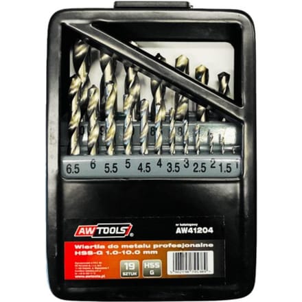 AWTOOLS - HSS-G Boor Set - 19 stuks - 1-10mm - Metaal - Cylindrische Schacht