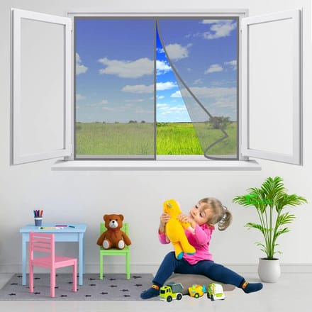 Magnetisch Hor voor Dubbele Deur en Raam - 200x140cm - Automatisch Sluitend - Grijs