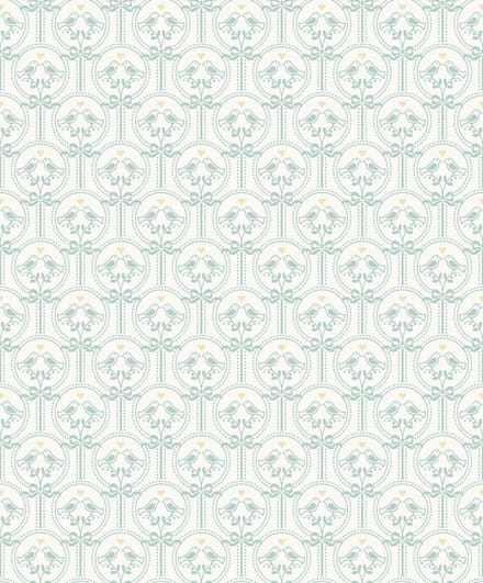 Dutch Wallcoverings - Little Kids- Oiseaux mint/wit - vliesbehang - 10m x 53cm - JS3202