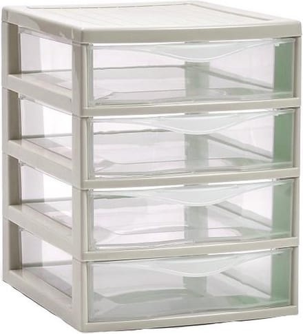 Plasticforte Ladeblokje/bureau organizer 4x lades - beige/transparant - L18 x B21 x H23 cm - plastic
