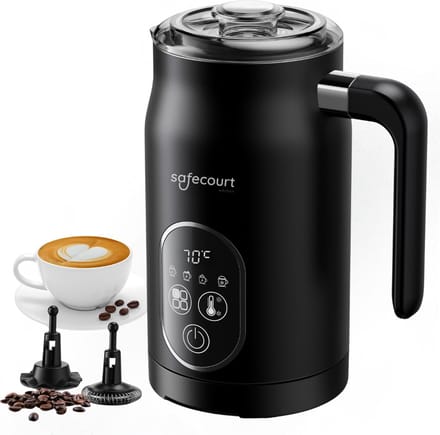 Safecourt kitchen Elektrische Melkopschuimer – 100% PFAS-vrij – Display & Temperatuurregeling – 4-in-1 – 250ml – Zwart