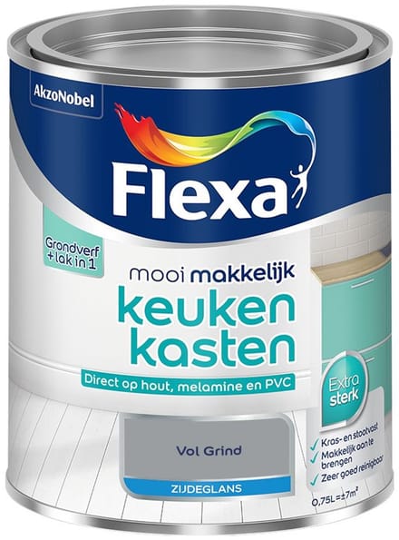 Flexa - Mooi Makkelijk Keukenkasten Zijdeglans - Vol Grind - Mengverf - 750 Ml