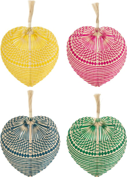 J-Line wanddecoratie Waaier Geweven - bamboe - mix - large - 4 stuks