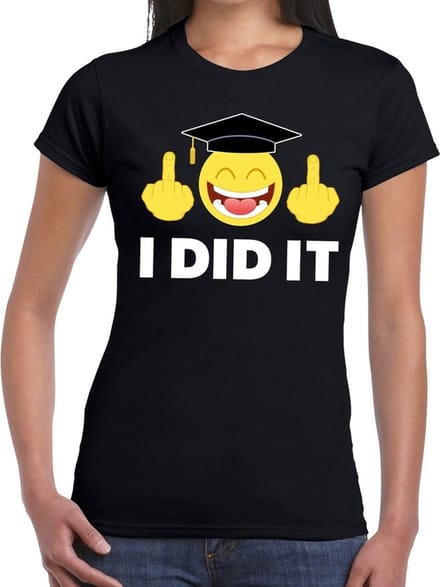 Geslaagd I DID IT t-shirt zwart dames - Geslaagd/ afgestudeerd cadeau S