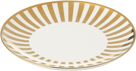 J-Line bord Gestrepen - porselein - goud/wit - medium - doos van 4