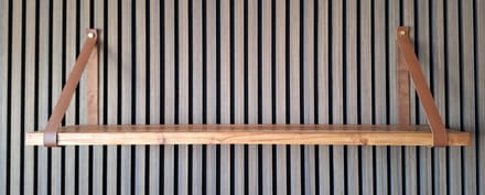 Hoexs - Acacia Hout 80 cm - Leren Plankdragers Cognac - Vintage Wandplank