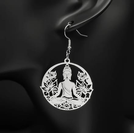 Oorbellen buddah hanger rond - zilver - LMPiercings