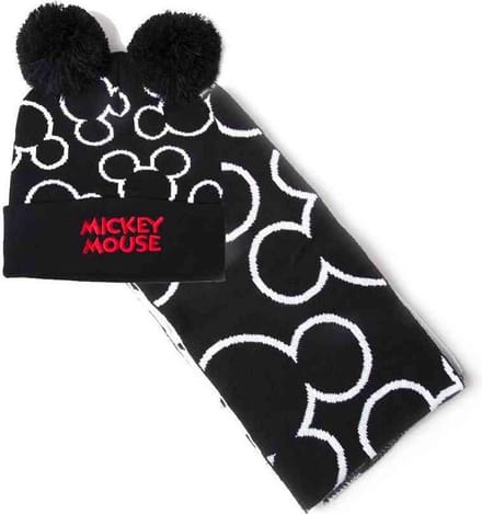 Disney Mickey Mouse - Silhouette Muts & Sjaal Set - Zwart/Wit