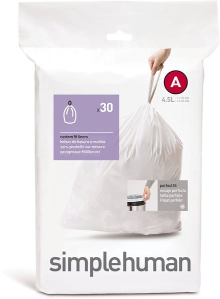 Simplehuman Code A op maat gemaakte vuilniszakken, verpakking van 30, wit
