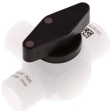 PVDF 3-weg Kogelkraan G 1/4'' FKM Vacuüm