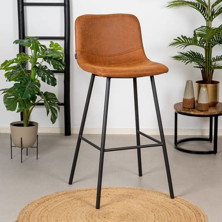 Bronx71® Industriële barkruk Mikky cognac eco-leer 65-78 cm - barstoel