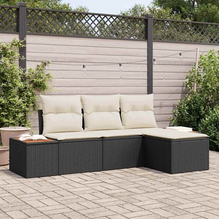 vidaXL - Tuinbank - Set - 4 - st - Zwart - en - Crème - Poly - Riet