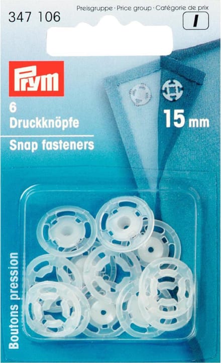 Aannaaidrukknopen kunststof rond 15 mm transparant 6 st. - Aannaaidrukknopen - Prym
