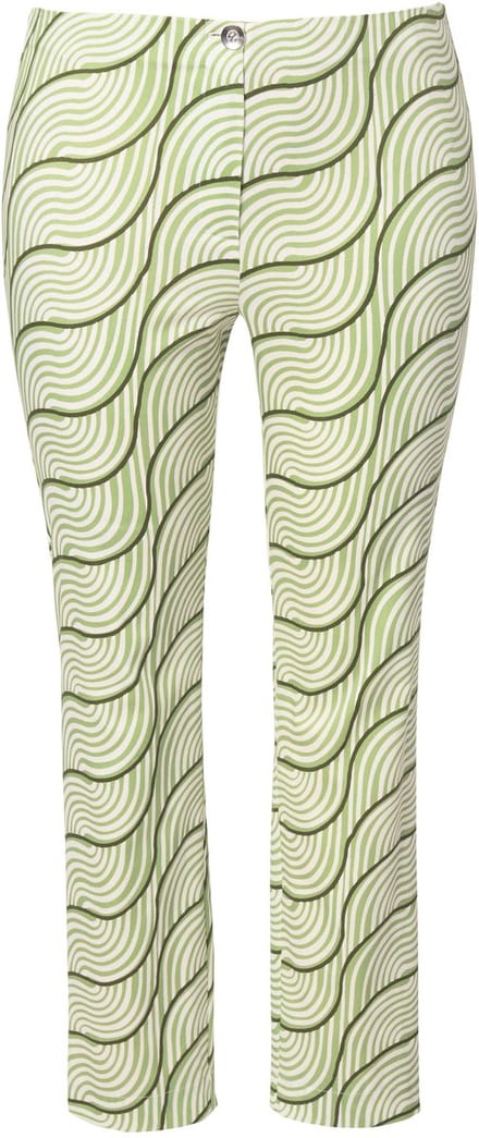 Ulla Popken - Dames - Broek grafische print slim elastische tailleband - Erwtengroen - Maat 48