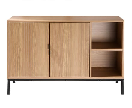 CALICOSY - Dressoir met 2 deuren en 2 open vakken in groefhoutlook L110 cm - TARA