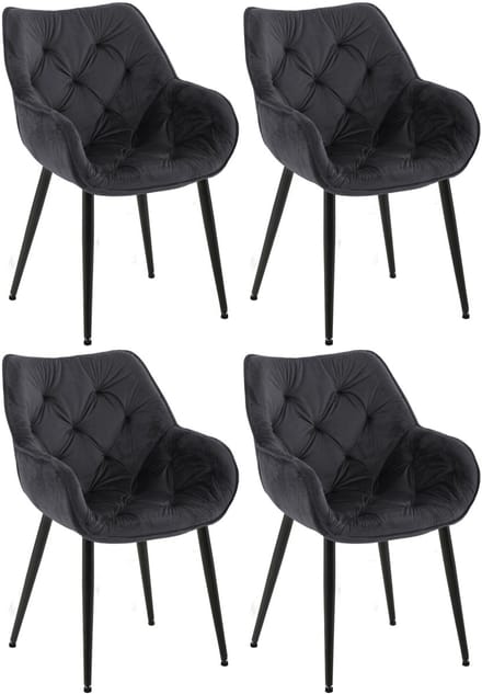 CLP Tanna Set van 4 eetkamerstoelen - Met armleuning - Velvet - Fluweel/zwart
