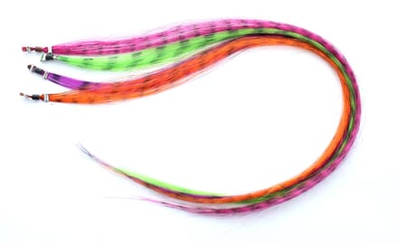 Funny feather look extensions oranje  groen fuchsia paars 4 extensions