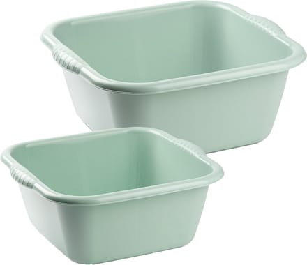 Forte Plastics Afwasbak teil - set van 2 formaten - 6 en 10 liter - mint groen - kunststof