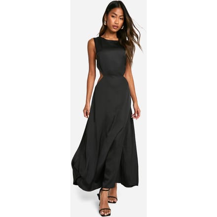 boohoo Dames Satijn Cut-out Midaxi Jurk | Zwart | Maat: 44