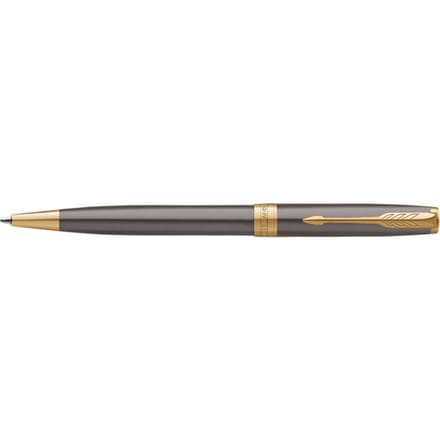 Parker Sonnet Ballpoint Pen | Grey Lacquer with Gold Trims | Medium Point | Black Ink Refill | Gift Box