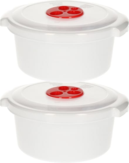PlasticForte Magnetronschaal met deksel/ventiel - 2x - 1L - wit - kunststof - hoog model