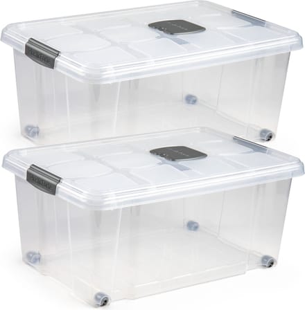 Plasticforte Opslagbak - 3x stuks - 36L - organizer met deksel - 59 x 40 cm - transparant - Opbergbakken