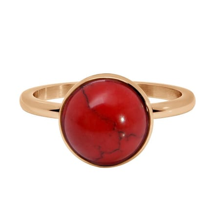 Quiges Stapelring Dames - Vulring Rood Steen - RVS Roségoudkleurig - Maat 21 - Hoogte 2mm