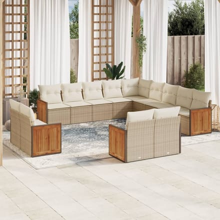 vidaXL - 13-delige - Loungeset - met - kussens - poly - rattan - beige