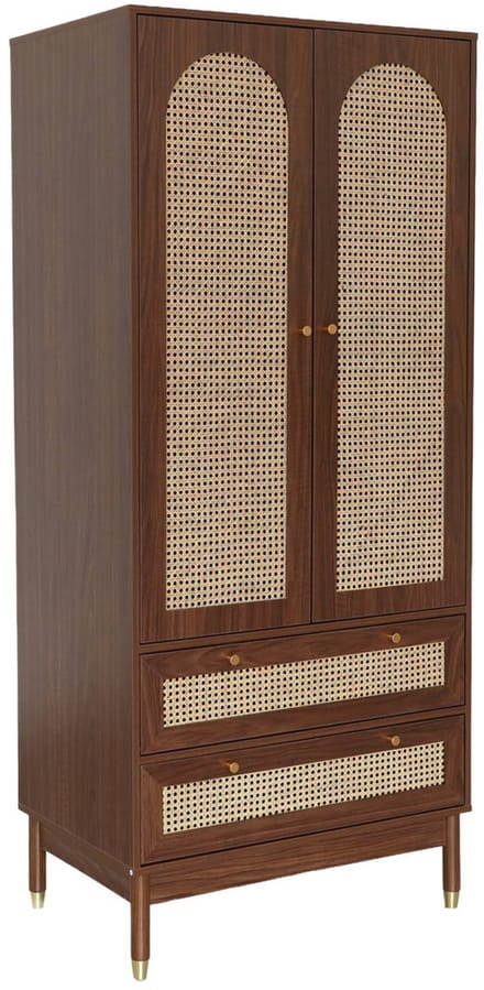sweeek - Kledingkast houteffect en rotan 2 deuren en 2 lades 80cm - judith